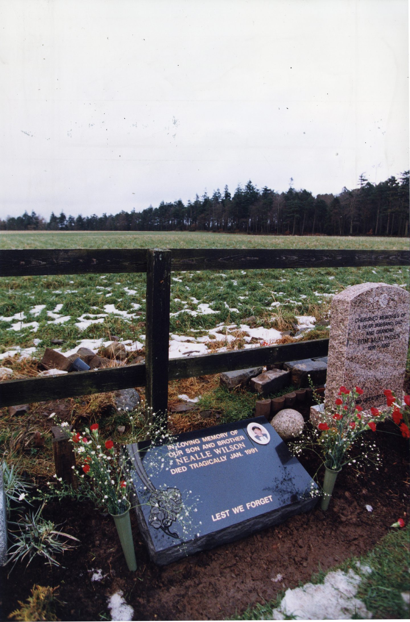 The headstone of Nealle Wilson pictured in December 1993. Image: DC Thomson.