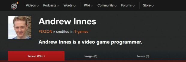 An online profile saying that Andrew Innes is a video game programmer
