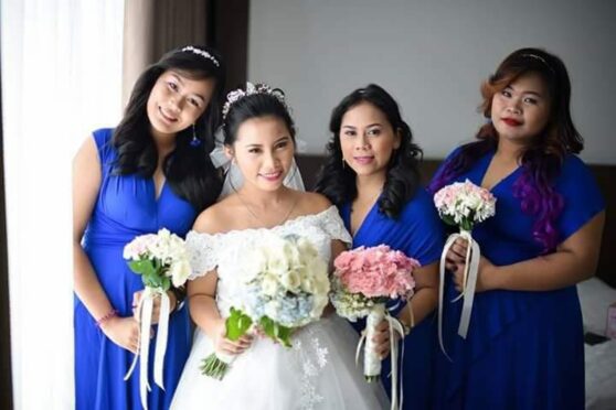 Bennylyn Burke and bridesmaids on her wedding day in Samar, the Philippines