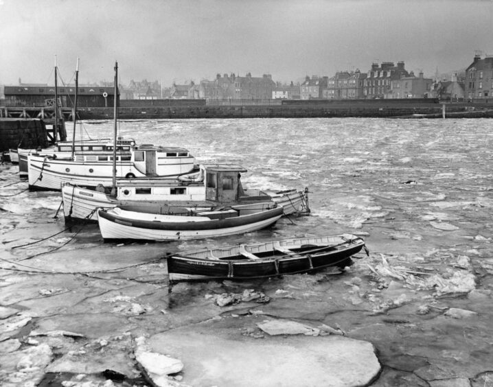 Frozen-in boats at Broughty Ferry Harbour in January during the Big Freeze of 1963. 