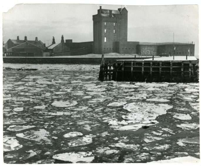 Ice in Broughty Ferry harbour with Broughty Ferry Castle in view.