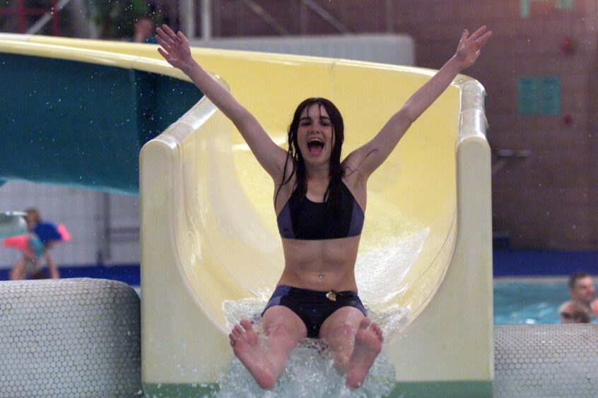 Joanne Oliver from Perth High School goes down the flumes in 2002. Image: DC Thomson.