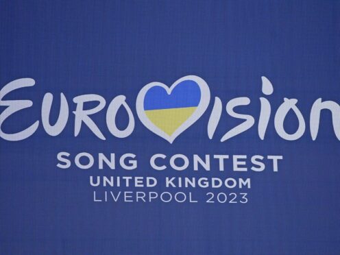 Eurovision Song Contest branding at St George’s Hall in Liverpool (PA)