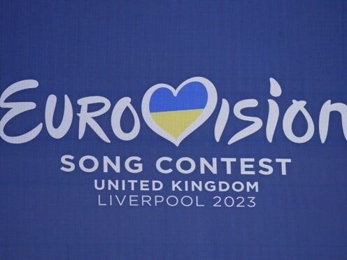 Eurovision Song Contest branding on display at St George’s Hall in Liverpool (Peter Byrne/PA)