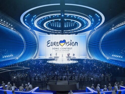 For use in UK, Ireland or Benelux countries only BBC handout of a computer generated image of how the 2023 Eurovision Song Contest stage will look. The international music show will take place at the 11,000-capacity Liverpool Arena in May, culminating in the grand final on Saturday 13, after the city was chosen to host the competition on behalf of 2022 winners Ukraine. Issue date: Thursday February 2, 2023.
