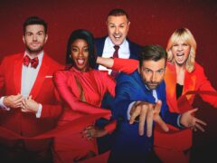 Joel Dommett, AJ Odudu, Paddy McGuinness, David Tennant and Zoe Ball, who will present Comic Relief 2023 (BBC/Comic Relief/PA)