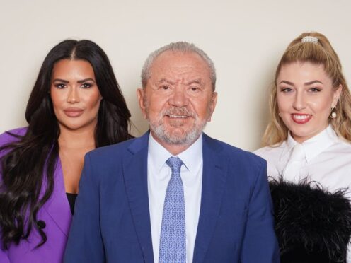 Rochelle Anthony and Marnie Swindells with Lord Alan Sugar (Ian West/PA)