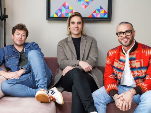 James Bourne, Charlie Simpson and Matt Willis from the band Busted (Ian West/PA)