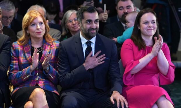 The three SNP leadership candidates, from left, Ash Regan, Humza Yousaf and Kate Forbes. 