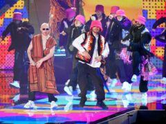 Kalush Orchestra perform on stage at the MTV Europe Music Awards 2022 in Dusseldorf (Ian West/PA)