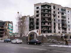 A destroyed building in Borodyanka on the outskirsts of Kyiv (Aaron Chown/PA)