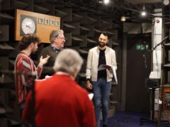 Rylan Clark (right) recording a special Eurovision Song Contest-themed episode of BBC Radio 4’s The Archers (Andrew Smith/BBC/PA)