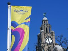 Signage promoting the Eurovision Song Contest near the Royal Liver Building in Liverpool (Peter Byrne/PA)