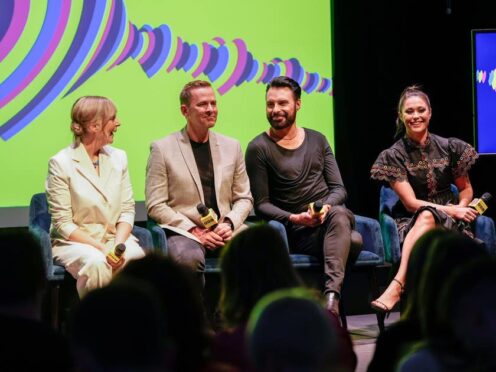 Mel Giedroyc, Scott Mills, Rylan Clark and Sam Quek were speaking during the media launch of the Eurovision Song Contest at the British Music Experience in Liverpool (James Stack/PA)