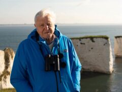 Sir David Attenborough pictured as he introduces the Wild Isles series at dawn at Old Harry’s Rocks (BBC/Silverback Films/Chris Howard)