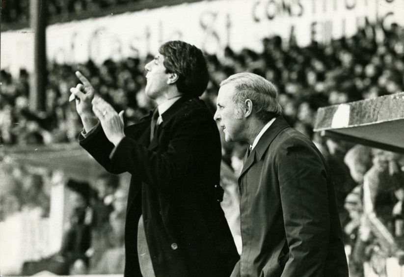 Walter Smith and Jim McLean in the Dundee United dugout