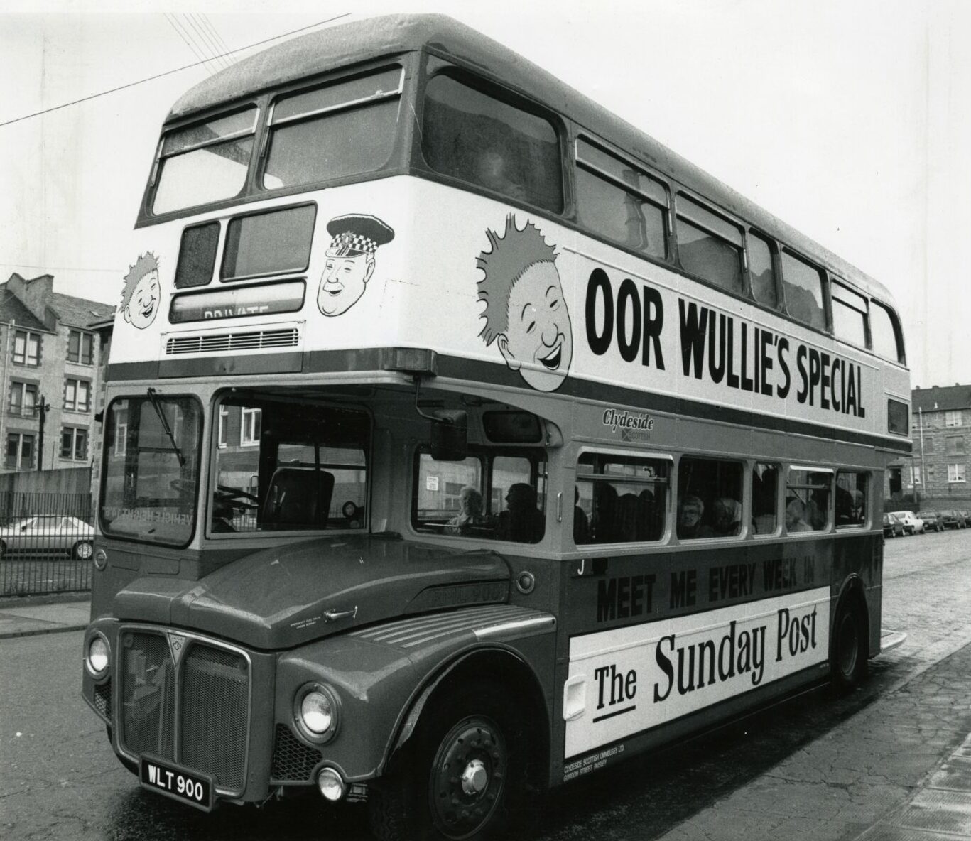 The Oor Wullie Special Bus parked on a street in Dundee.