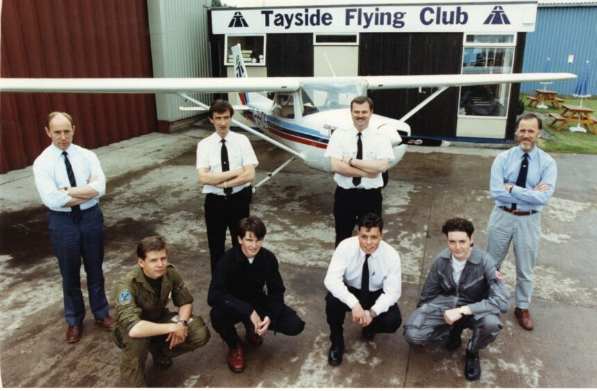 Tayside Aviation celebrates its RAF scholarship scheme renewal at its base in 1991. Image: DC Thomson.