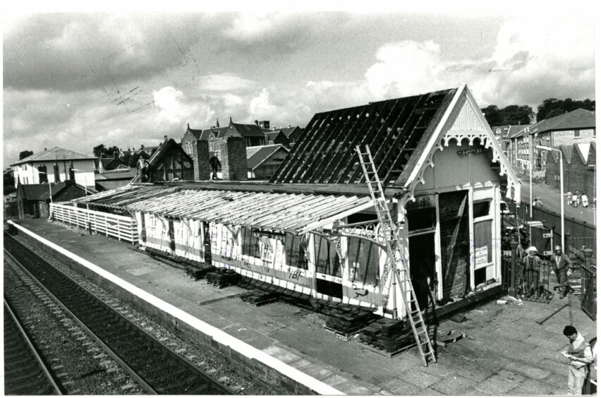 Monifieth Railway Station being dismantled in January 1988 before its big move. Image: DC Thomson.