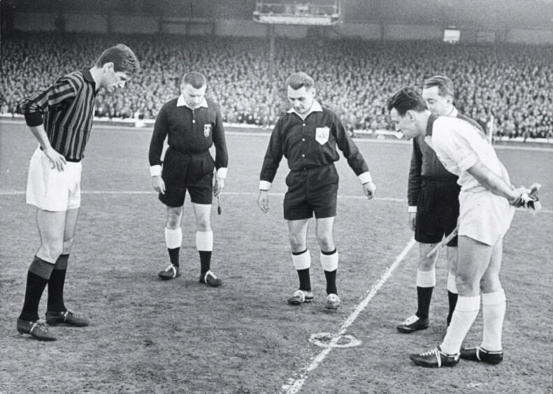 Captains Bobby Seith and Cesare Maldini at the coin toss.