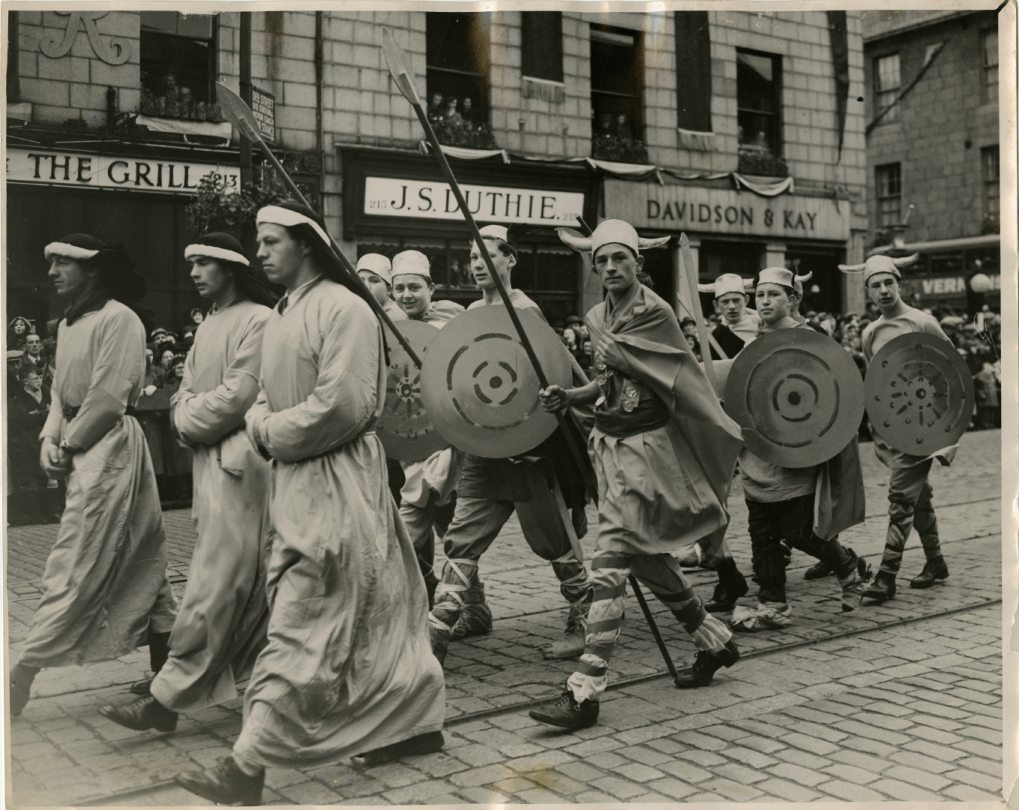People dressed as Druids and Vikings in the coronation parade.