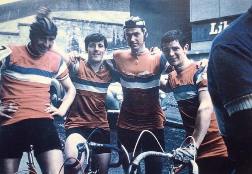 Stuart Allan, Li Wylie, Jim Lindsay and David Coull pictured after a cycle in the 1970s. Image: DC Thomson.