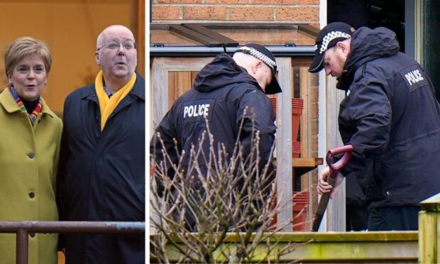 Police search the garden at the home of Nicola Sturgeon and Peter Murrell.