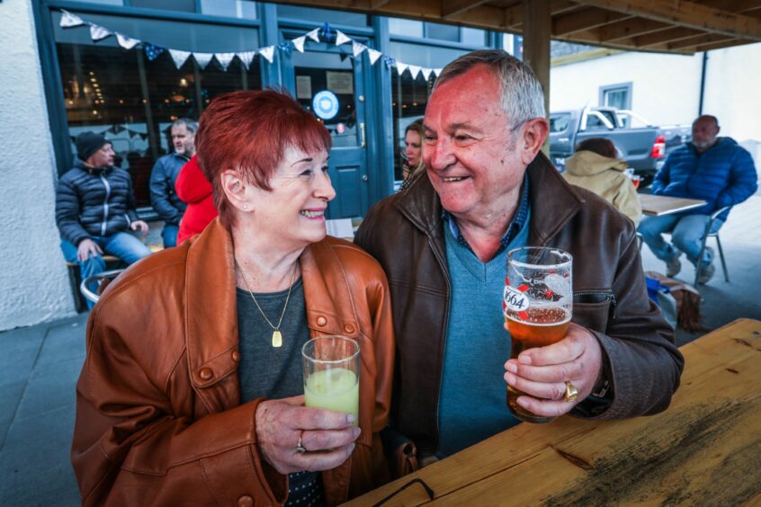 Bill and Lizzie Sharp enjoy a drink at the Ship Inn. Image: Mhairi Edwards/DC Thomson.