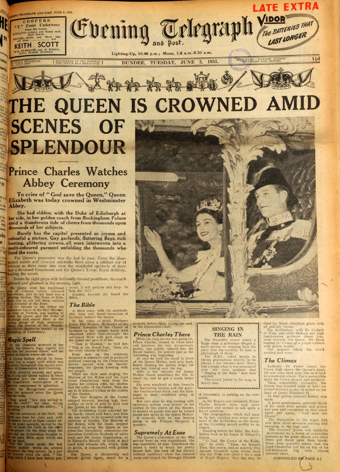 Here's how the Evening Telegraph reported on the coronation of the Queen. Image: DC Thomson.