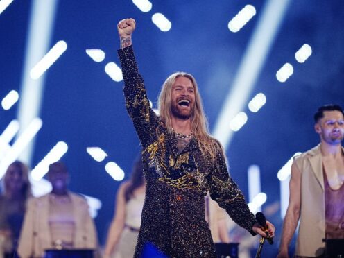 Sam Ryder performs in the grand final of the Eurovision Song Contest at the M&S Bank Arena in Liverpool (Aaron Chown/PA)