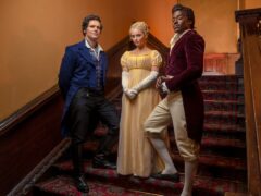 A first look of actor Jonathan Groff filming Doctor Who dressed in regency era-style clothing has been released by the BBC (BBC/PA)