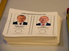 A ballot with the names and images of two presidential candidates, Recep Tayyip Erdogan, left, and Kemal Kilicdaroglu, at a polling station, in Ankara, Turkey, Sunday, May 28, 2023 (Burhan Ozbilici/AP/PA)