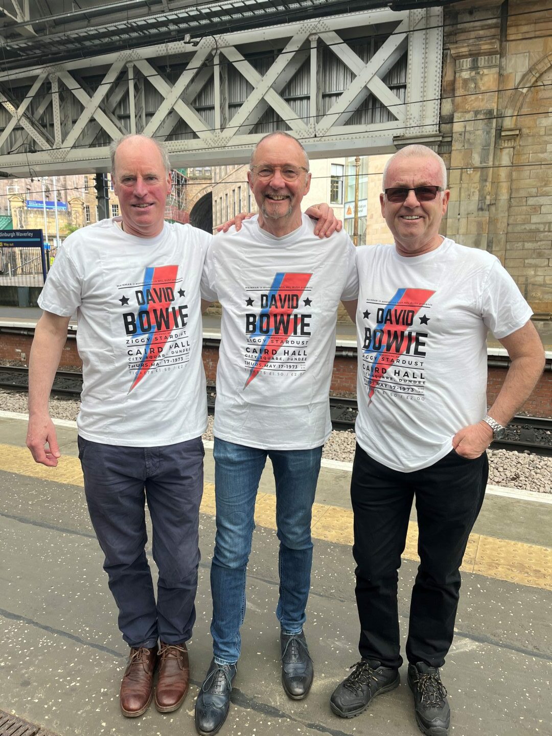 A middle aged David Oates, Alistair Littlejohn and Willie White heading off to London. Image: Willie White/DC Thomson.