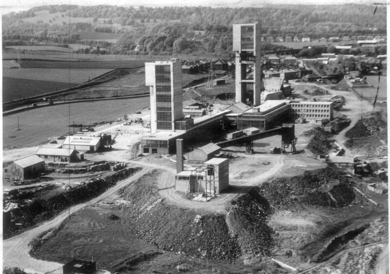An aerial view taking in the Seafield Colliery towers.