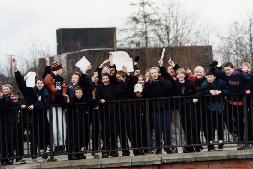 Another group of Linlathen school pupils protesting at the upcoming school cuts. Image: DC Thomson.
