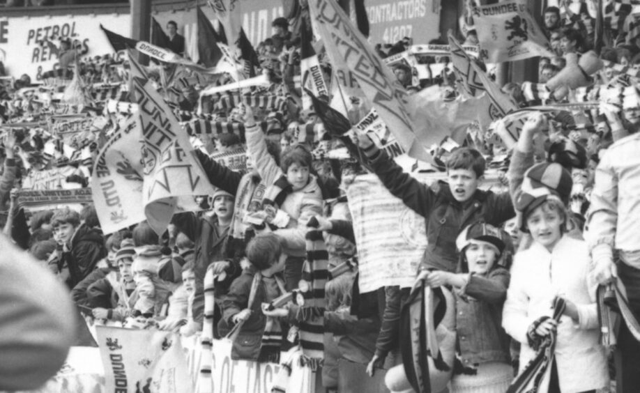 The Dundee United fans were in good voice throughout the title decider at Dens Park in 1983. Image: DC Thomson.