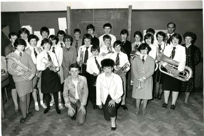 The Linlathen High School Band, some with instruments, in 1983. Image: DC Thomson.