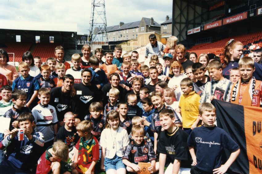 Owen Coyle is one of the United players among the fans in this image from 1996. Image: DC Thomson.