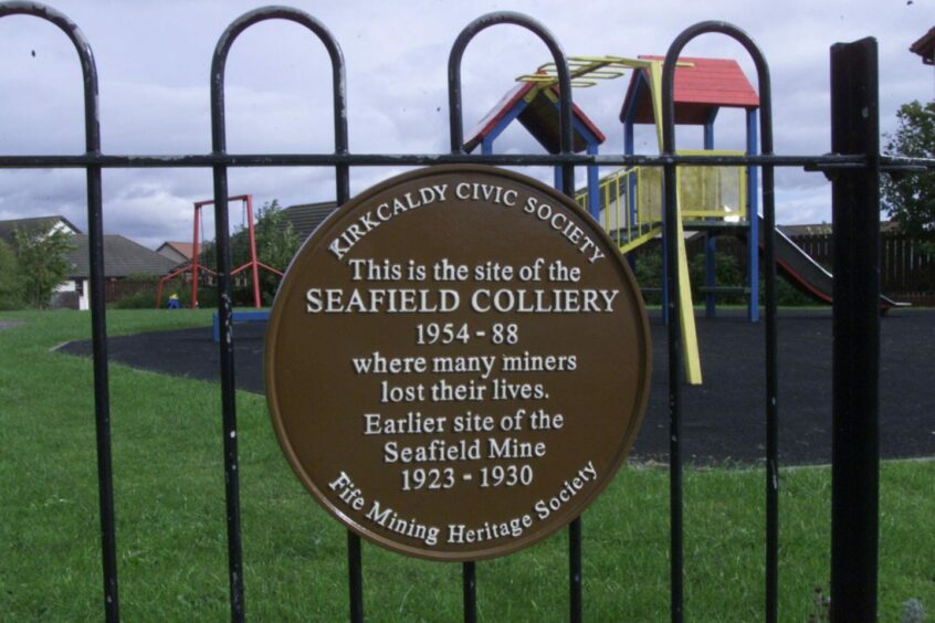 A commemorative plaque to mark the site of the old Seafield Colliery in Kirkcaldy. Image: DC Thomson.