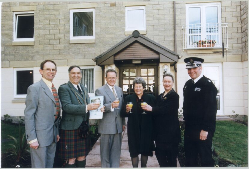 With Provost John Culliven (second left) at the opening of Culliven Court in Perth are, from left, design director Mike Vipond, Alan Gosland of McCarthy Stone, Sheila Culliven, Councillor Joan McEwan and Chief Superintendent Ron Wilkie.