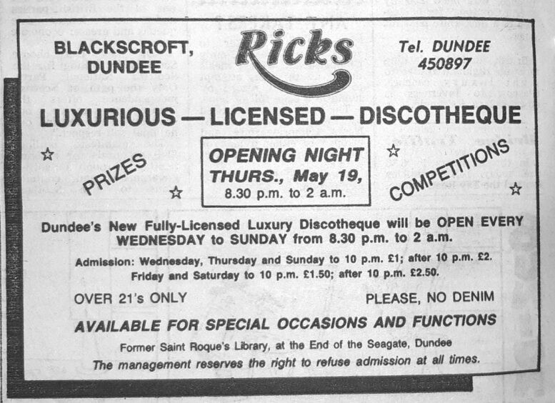 The opening night of the disco being advertised in May 1983. Image: DC Thomson.