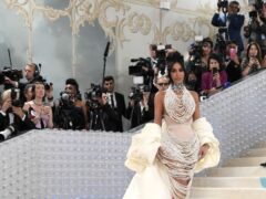 Kim Kardashian paid tribute to Karl Lagerfeld at the Met Gala in a pearl-themed outfit (Evan Agostini/AP)