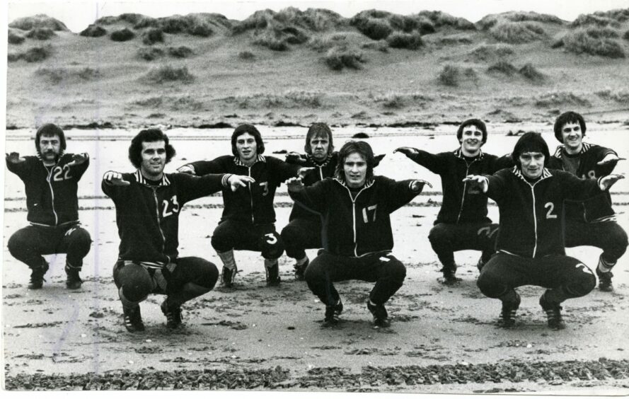 Paul Sturrock and his United team-mates being put through their paces on Monifieth beach. Image: DC Thomson.