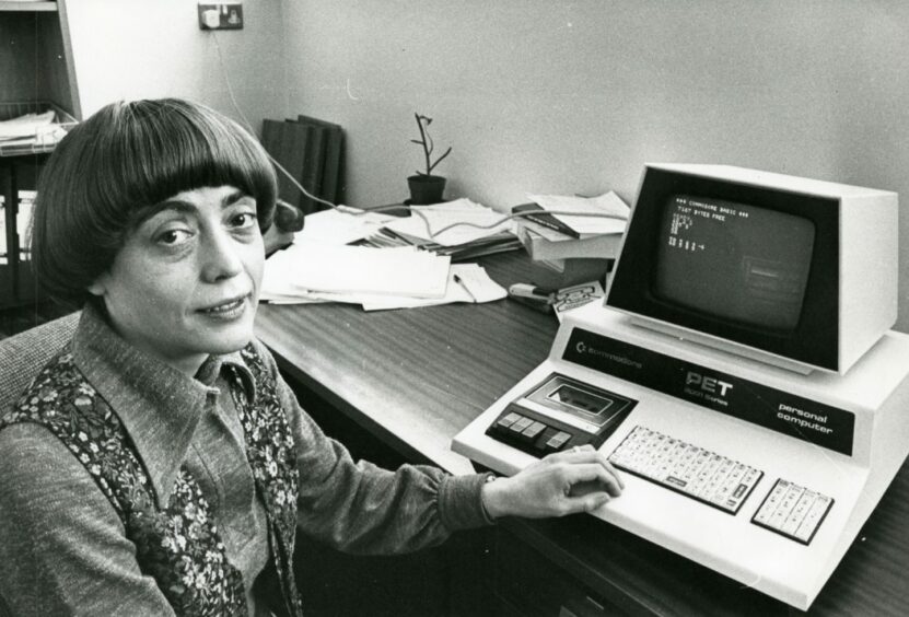 Elaine Rennie with the Commodore PET in February 1979. Image: DC Thomson.