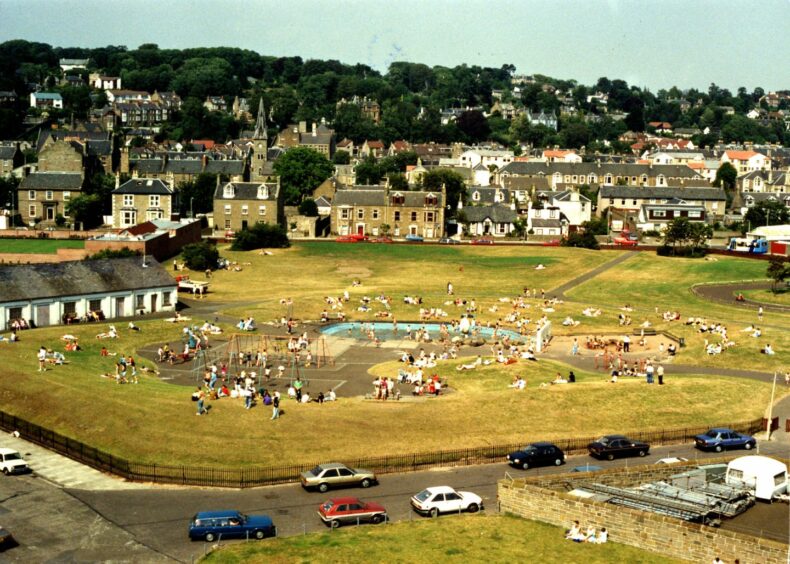 An aerial view of the park filled with people. Image: DC Thomson.