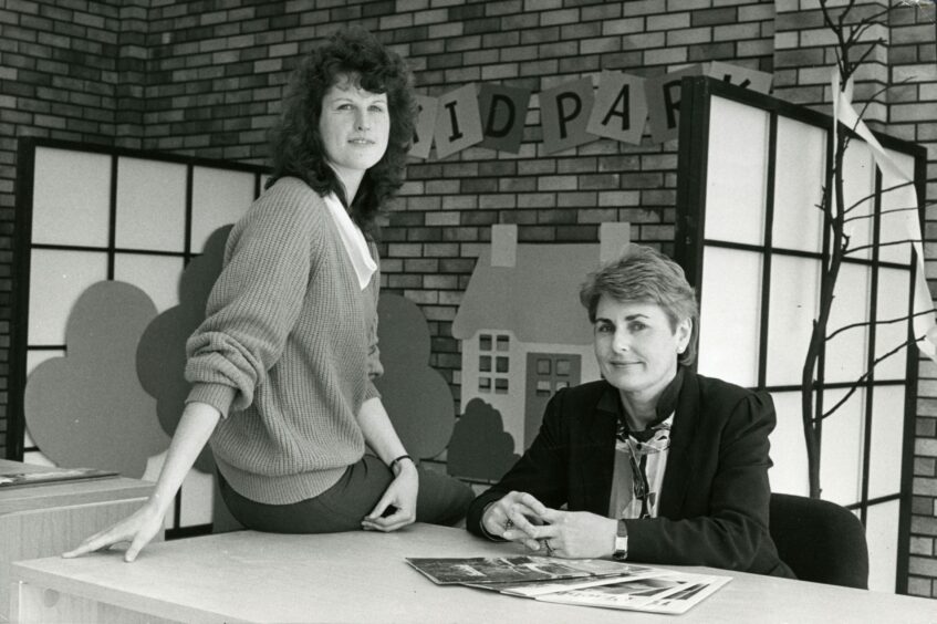 Karen Mitchell and Margaret Stewart at the Kid Park in 1986. Image: DC Thomson.