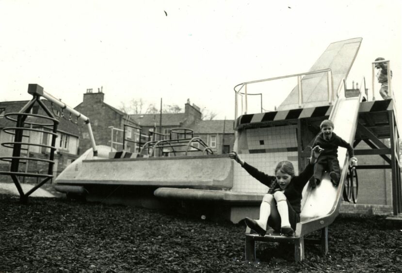 Youngsters were pictured on the space shuttle chute before the park was formally opened. Image: DC Thomson.