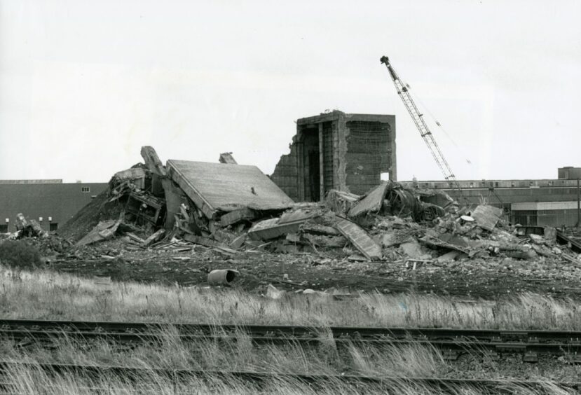 Rubble and debris amid the aftermath when the second tower was pulled down on September 17 1989. Image: DC Thomson.