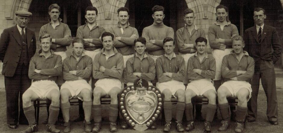 Joe Simpson, front row, second from right, with the Aberdeen University 1st XI, winners of the Queen's Park Shield in the 1946/47 season.