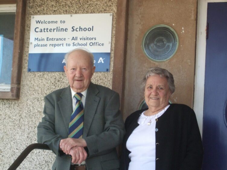 Mr and Mr Simpson on a return visit to Catterline Primary School.